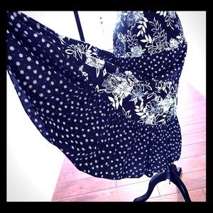 Lanz Lined elastic top black Cotton floral Maxi skirt/dress Size medium